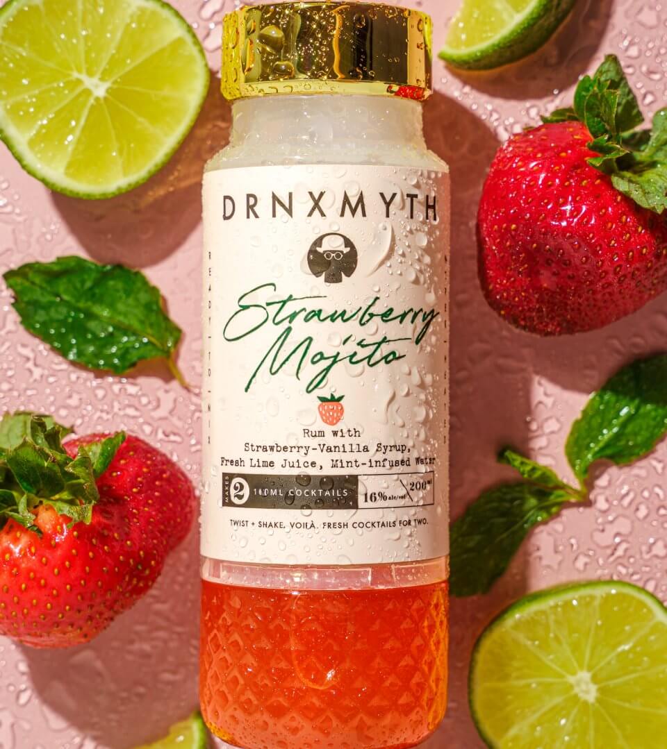 premade strawberry mojito cocktail in a bottle
